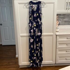 New York & Company Navy Floral Sleeveless Belted Stretch Maxi Dress Size XS